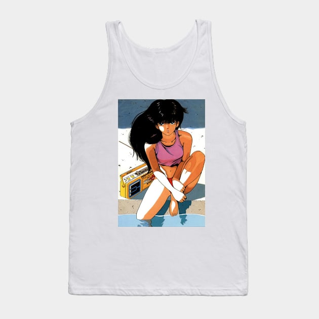 Retro Japanese Anime Sad Girl Summer Pool Side Vaporwave Aesthetic Shirt Tank Top by HipHopTees